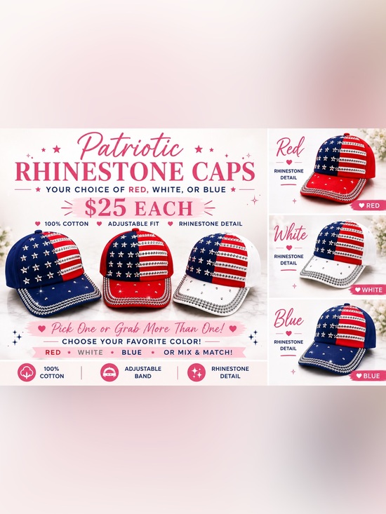 Debbie’s Boutique Accessories - USA Rhinestone Baseball Cap 🇺🇸 Red White Blue Buyer’s Choice